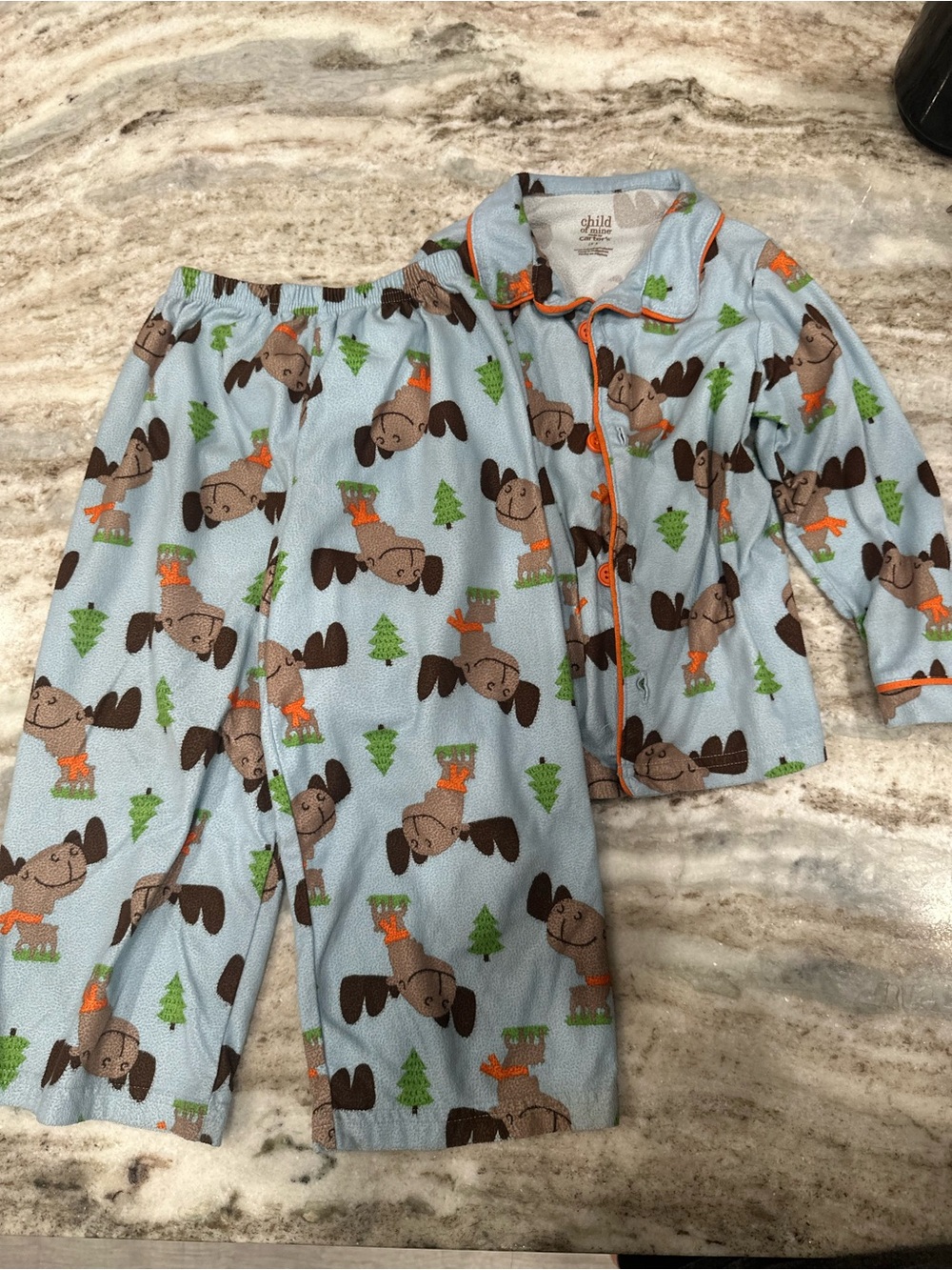 Carter's Light Blue Moose Print Pajama Set with Orange Trim